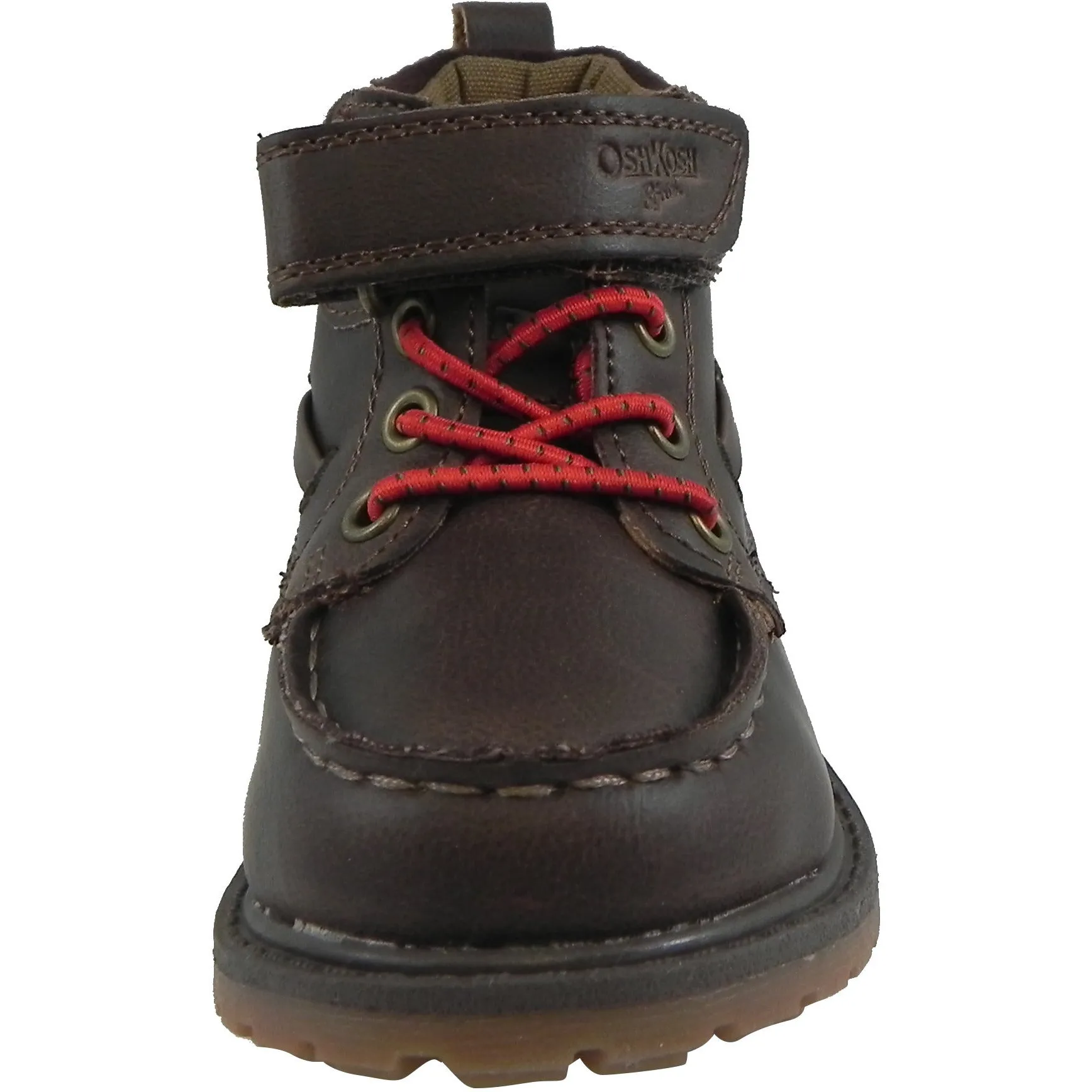 OshKosh Boy's Joey Classic Leather Stretch Laces Hook and Loop Slip On Boots Brown