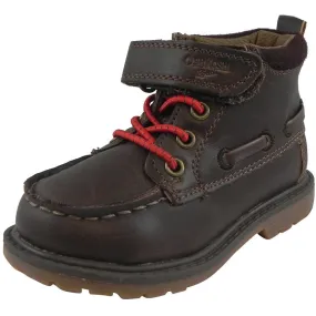 OshKosh Boy's Joey Classic Leather Stretch Laces Hook and Loop Slip On Boots Brown