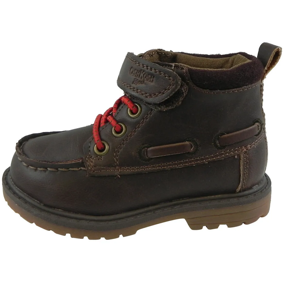 OshKosh Boy's Joey Classic Leather Stretch Laces Hook and Loop Slip On Boots Brown