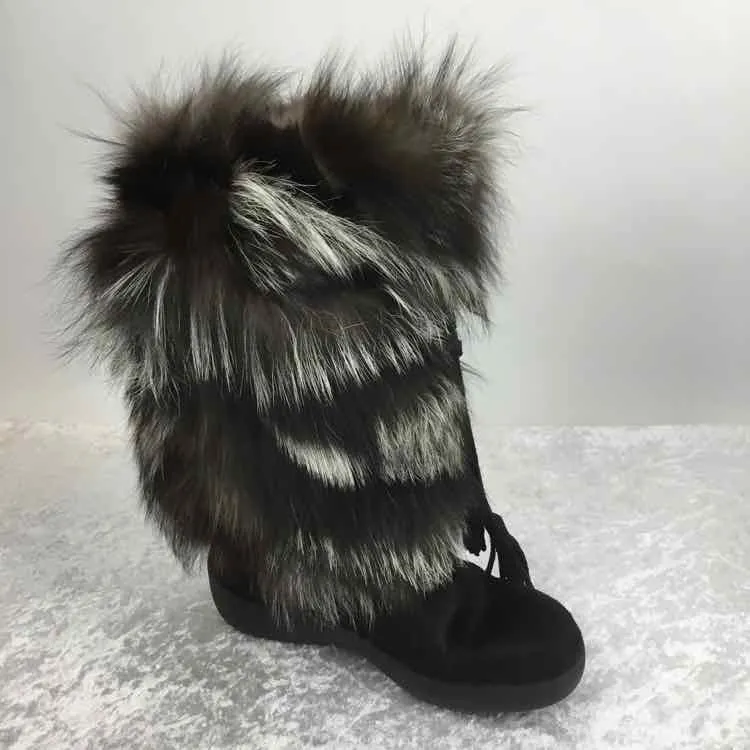 Pajar Women Size 37 Brown/black NWOT Fur Trim Mid Calf Boots