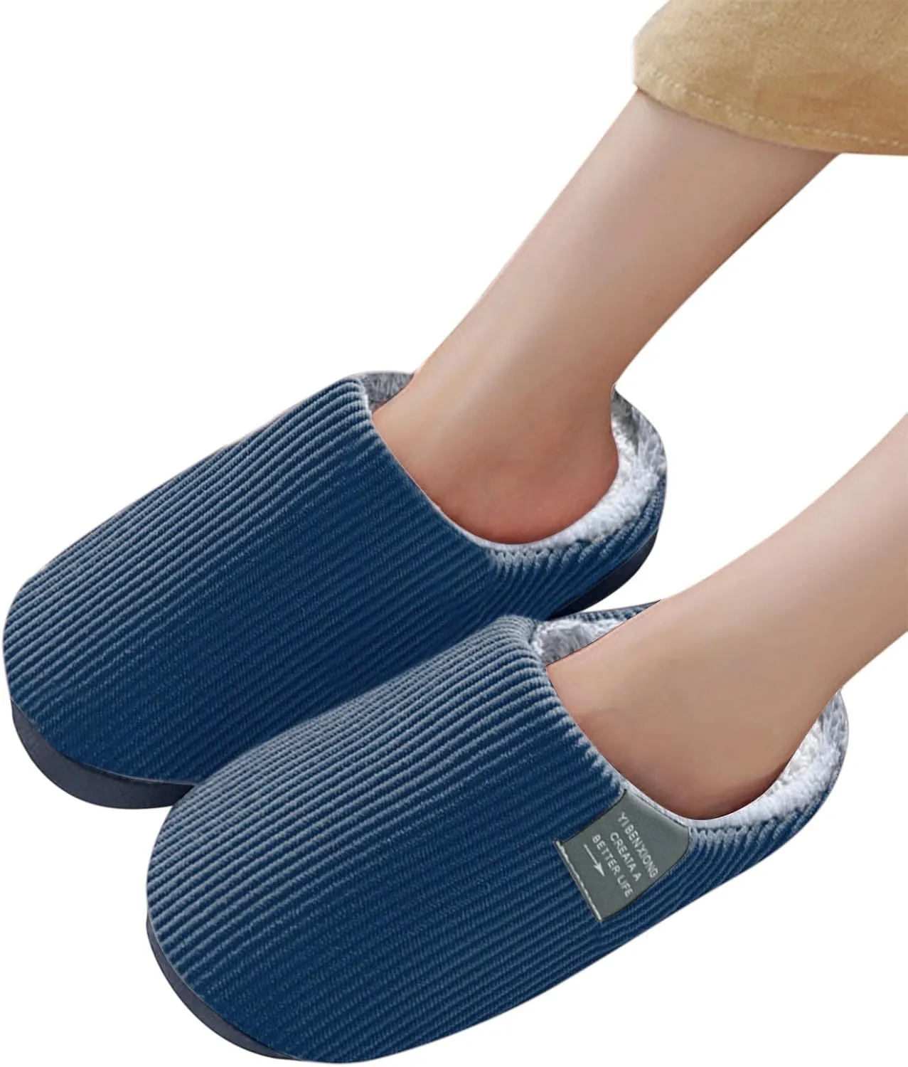 Roorsily Soft Plush Slippers for Men Comfortable Memory Foam Slippers Fleece Lined Cotton Slippers Winter Indoor Slippers