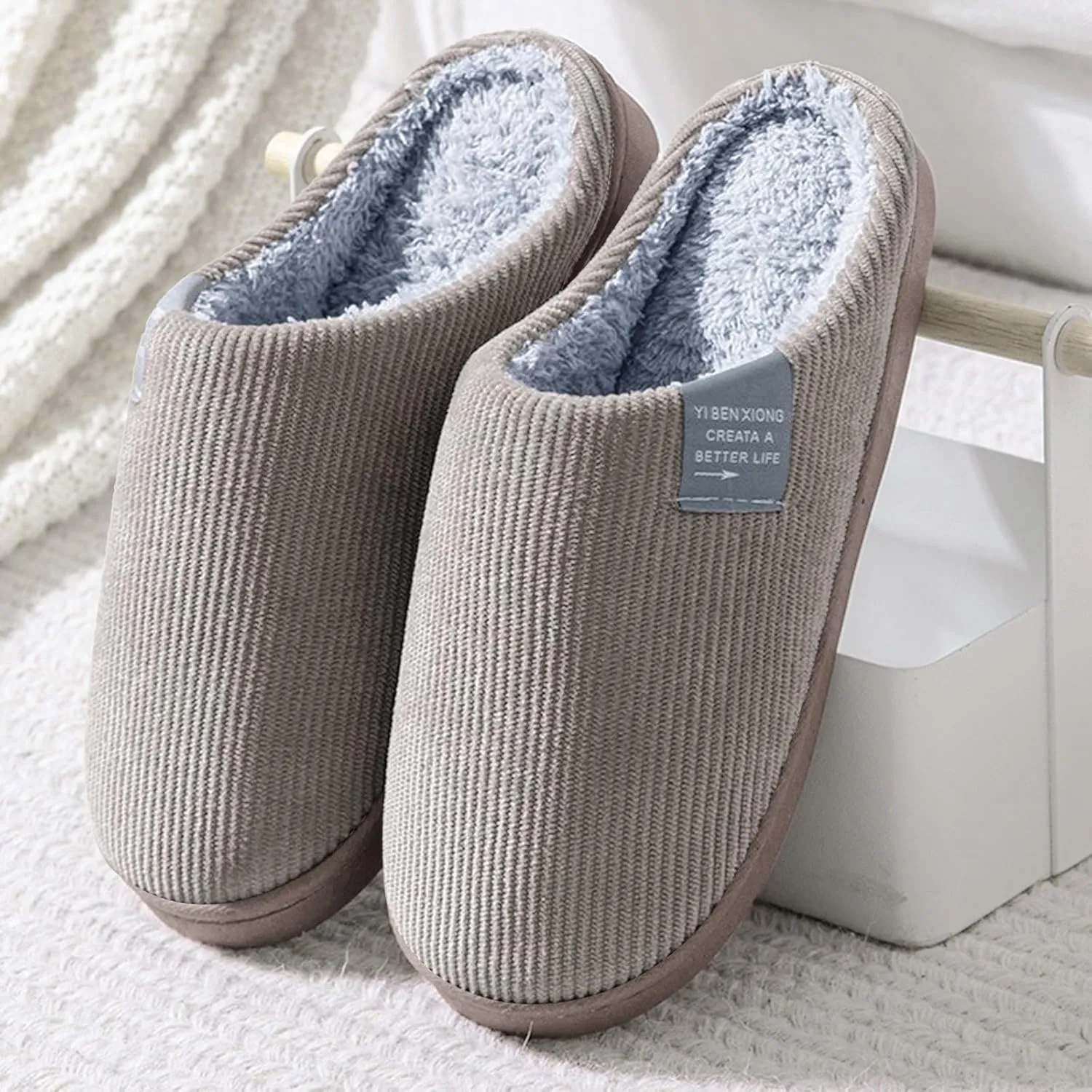 Roorsily Soft Plush Slippers for Men Comfortable Memory Foam Slippers Fleece Lined Cotton Slippers Winter Indoor Slippers