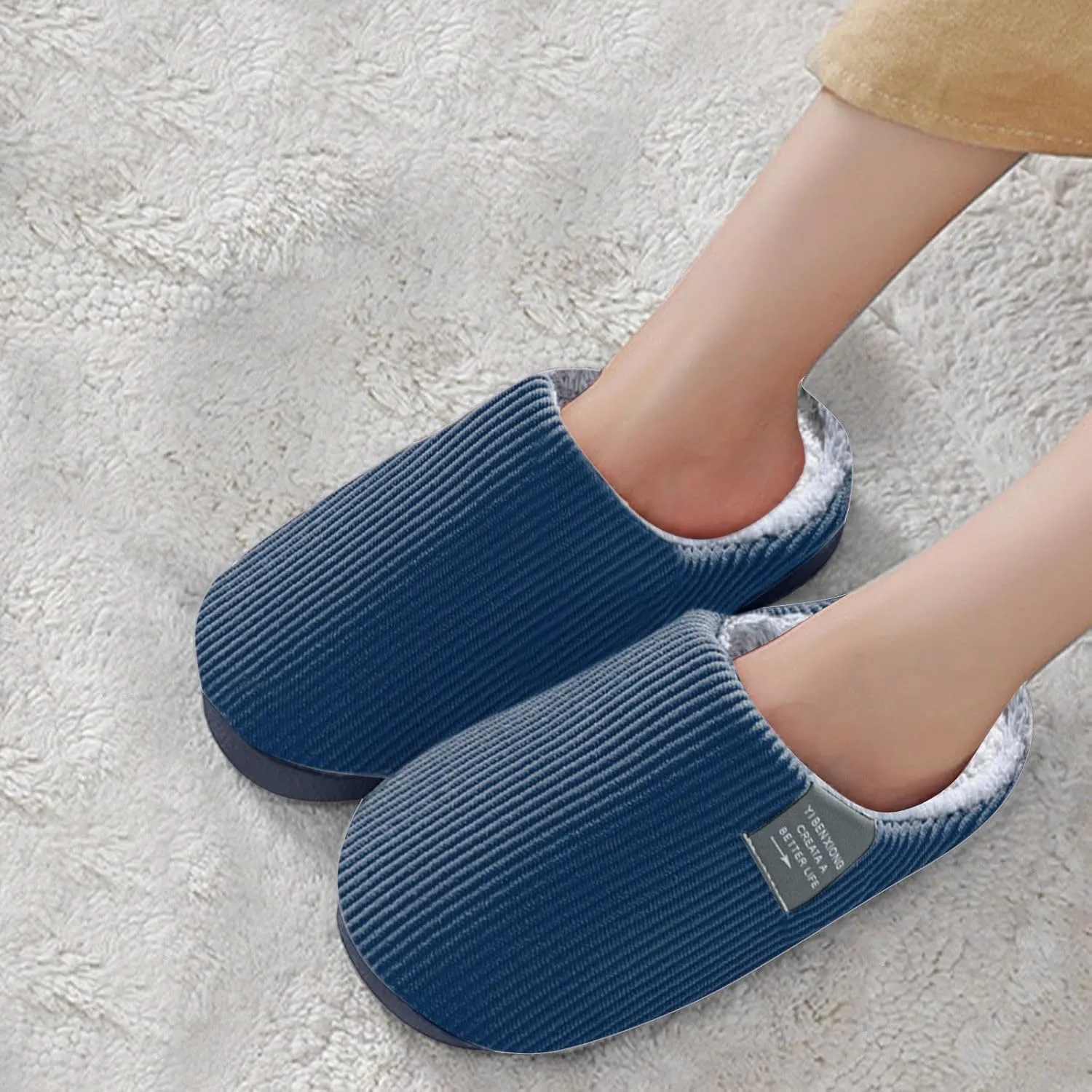 Roorsily Soft Plush Slippers for Men Comfortable Memory Foam Slippers Fleece Lined Cotton Slippers Winter Indoor Slippers