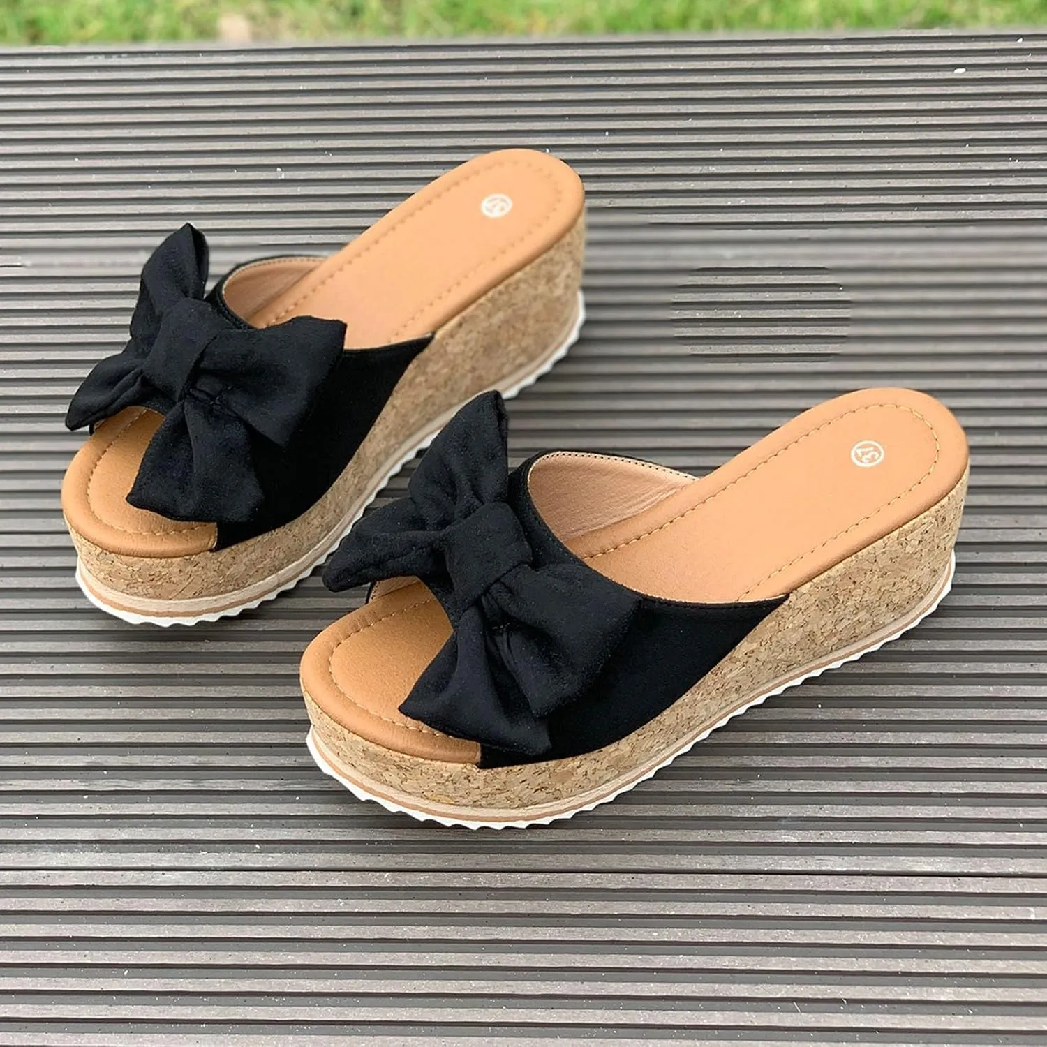 Sandals for Women 2025 Slide Plus Size High Heeled Bow-Knot Platform Wedge Sandals Comfortable Open Toe Non-Slip Walking Slippers Summer Thong Fashion Outdoor Beach Sandal 2025