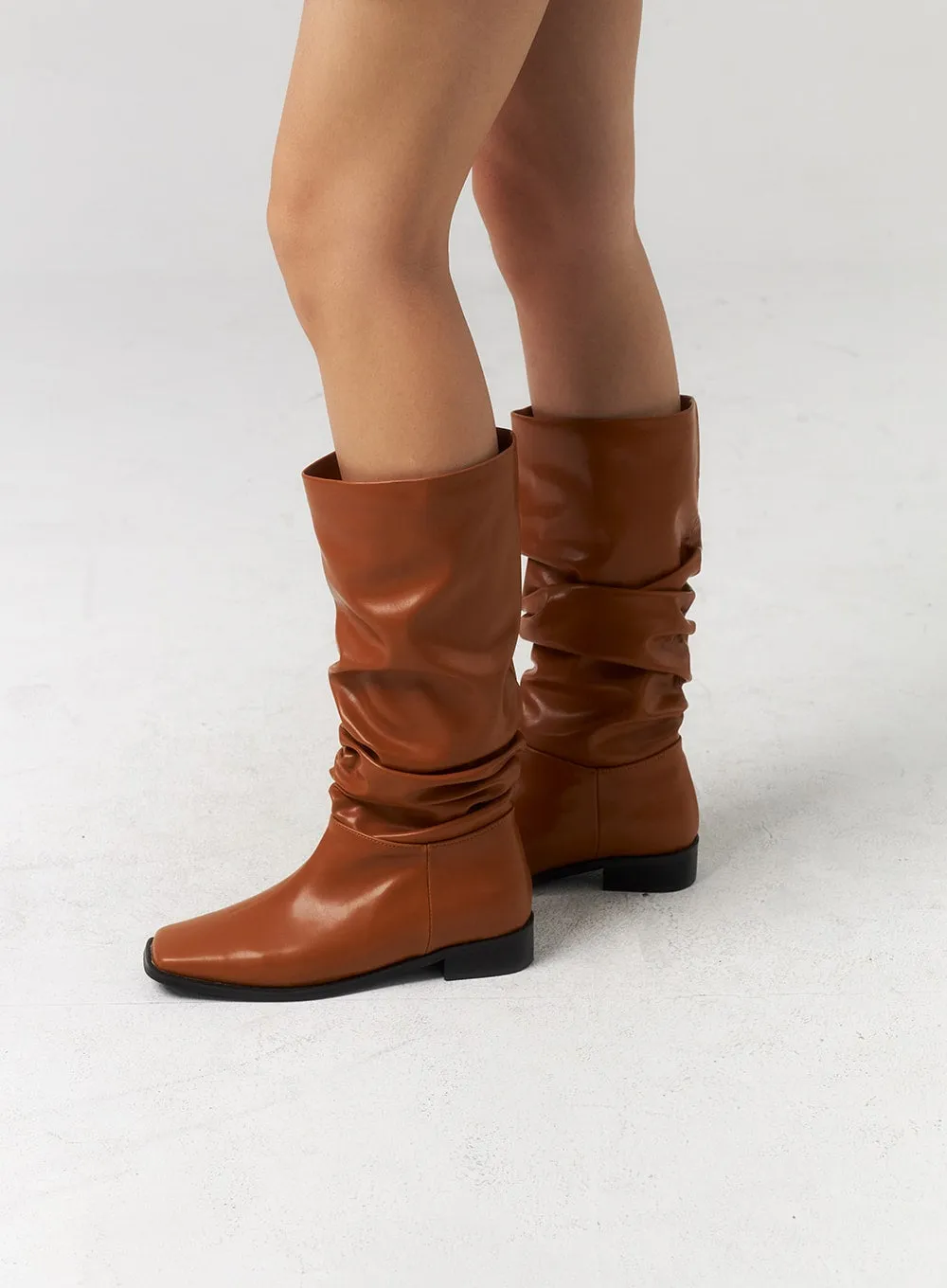 Square Toe Mid-Calf Boots CU329