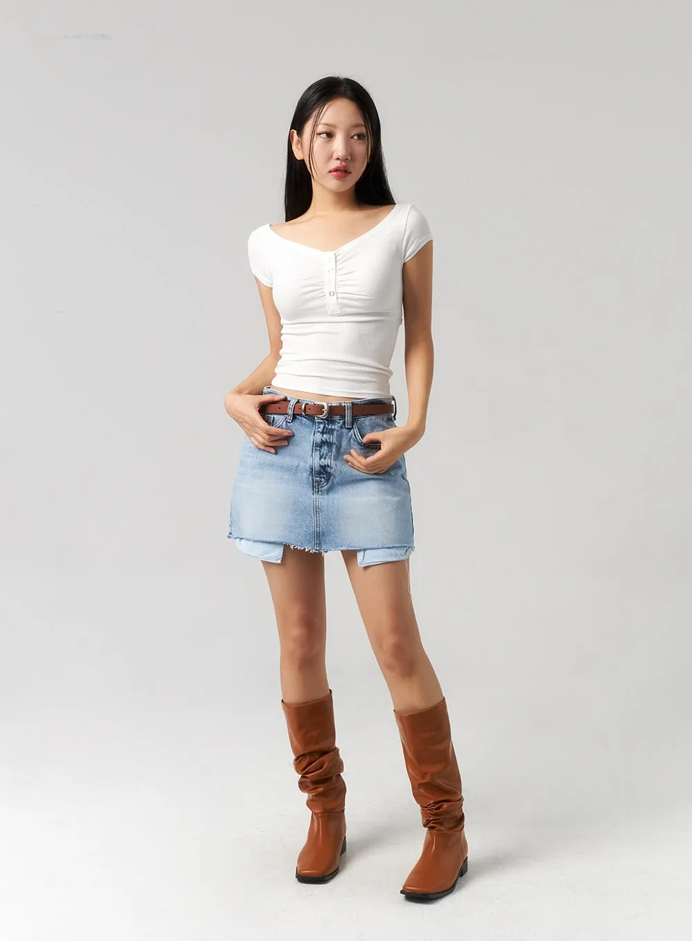 Square Toe Mid-Calf Boots CU329