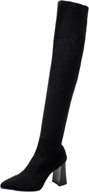 Stretch High Heeled Women's Fashion Over The Knee High Chunky Color Boots Solid Women's Boots Women Shoes