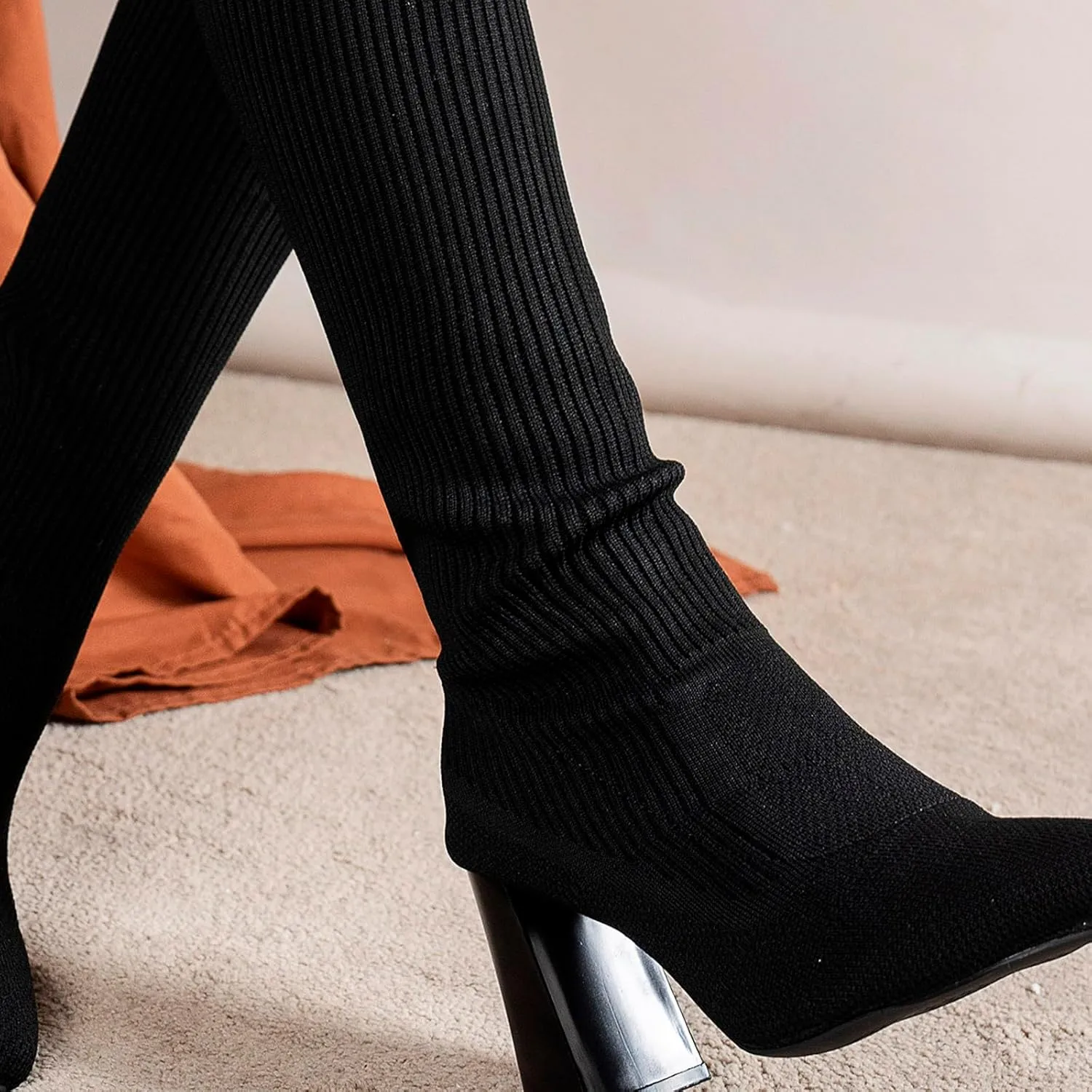 Stretch High Heeled Women's Fashion Over The Knee High Chunky Color Boots Solid Women's Boots Women Shoes