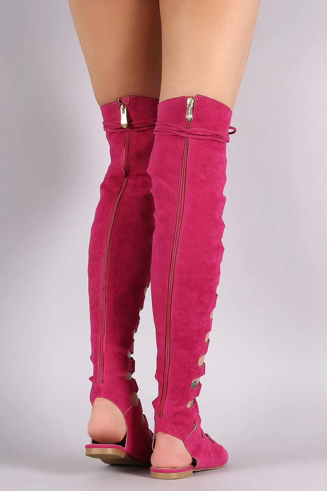 Suede Cutout Lace Up Boot Sandal