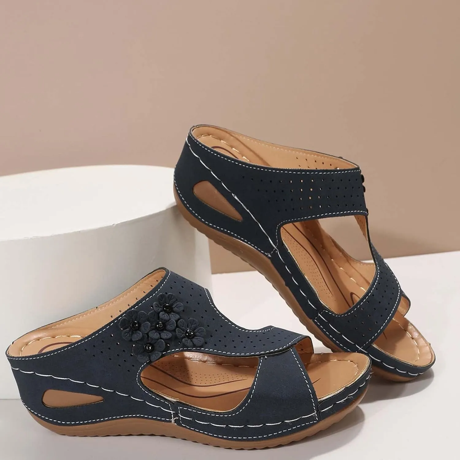 Wedge Sandals for Women 2025 Casual Orthopedic Sandals for Women Slip on Wide Width Shoes Fashion Trendy Summer Open Toe Sandal Summer Dressy Vacation Beach Shoes 2025