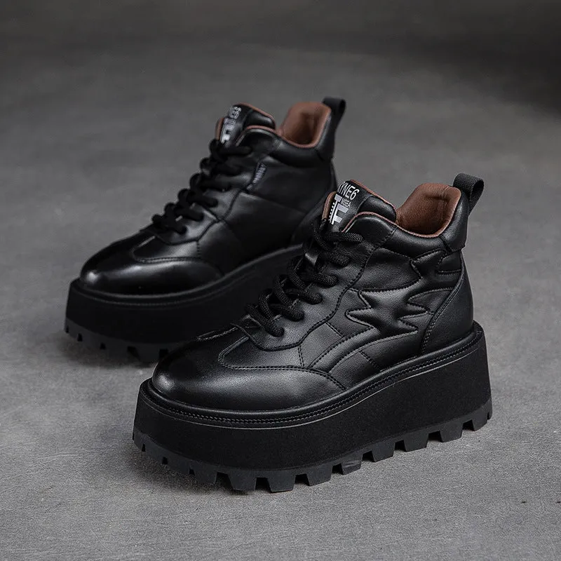 Women Minimalist Cowhide Chunky Platform Casual Shoes