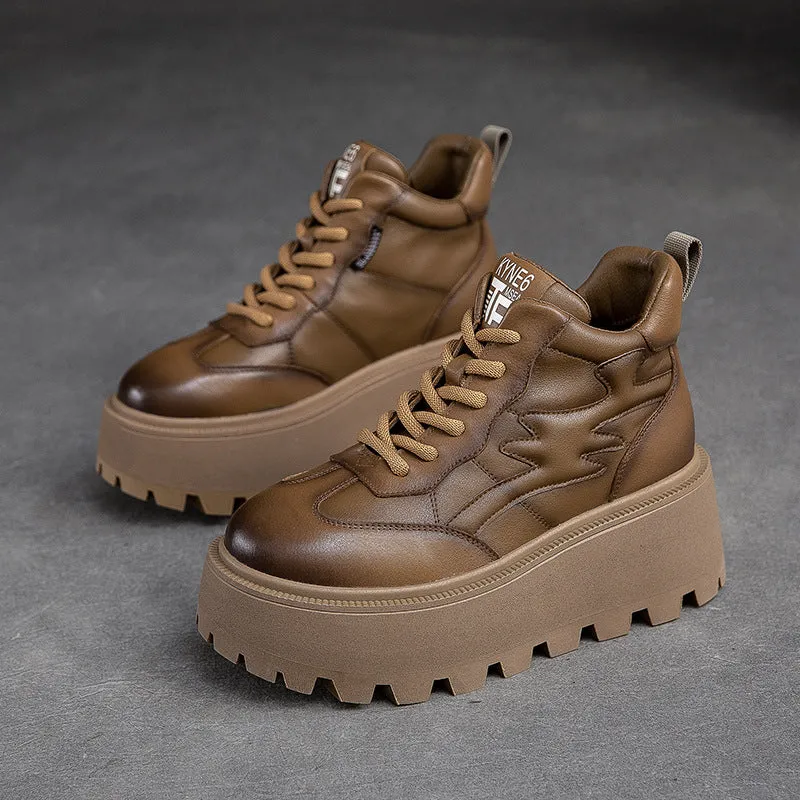Women Minimalist Cowhide Chunky Platform Casual Shoes