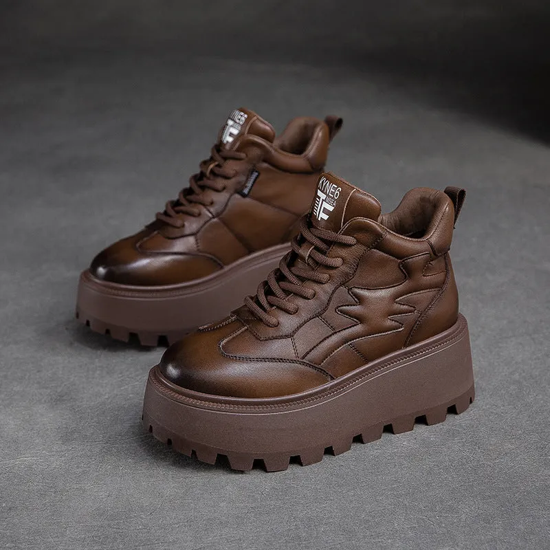 Women Minimalist Cowhide Chunky Platform Casual Shoes