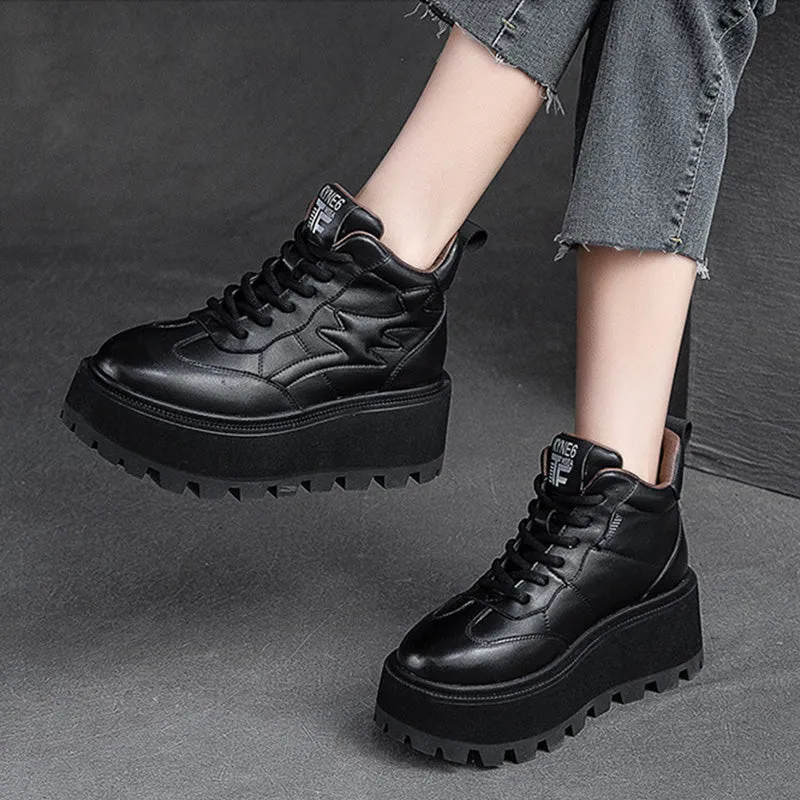 Women Minimalist Cowhide Chunky Platform Casual Shoes