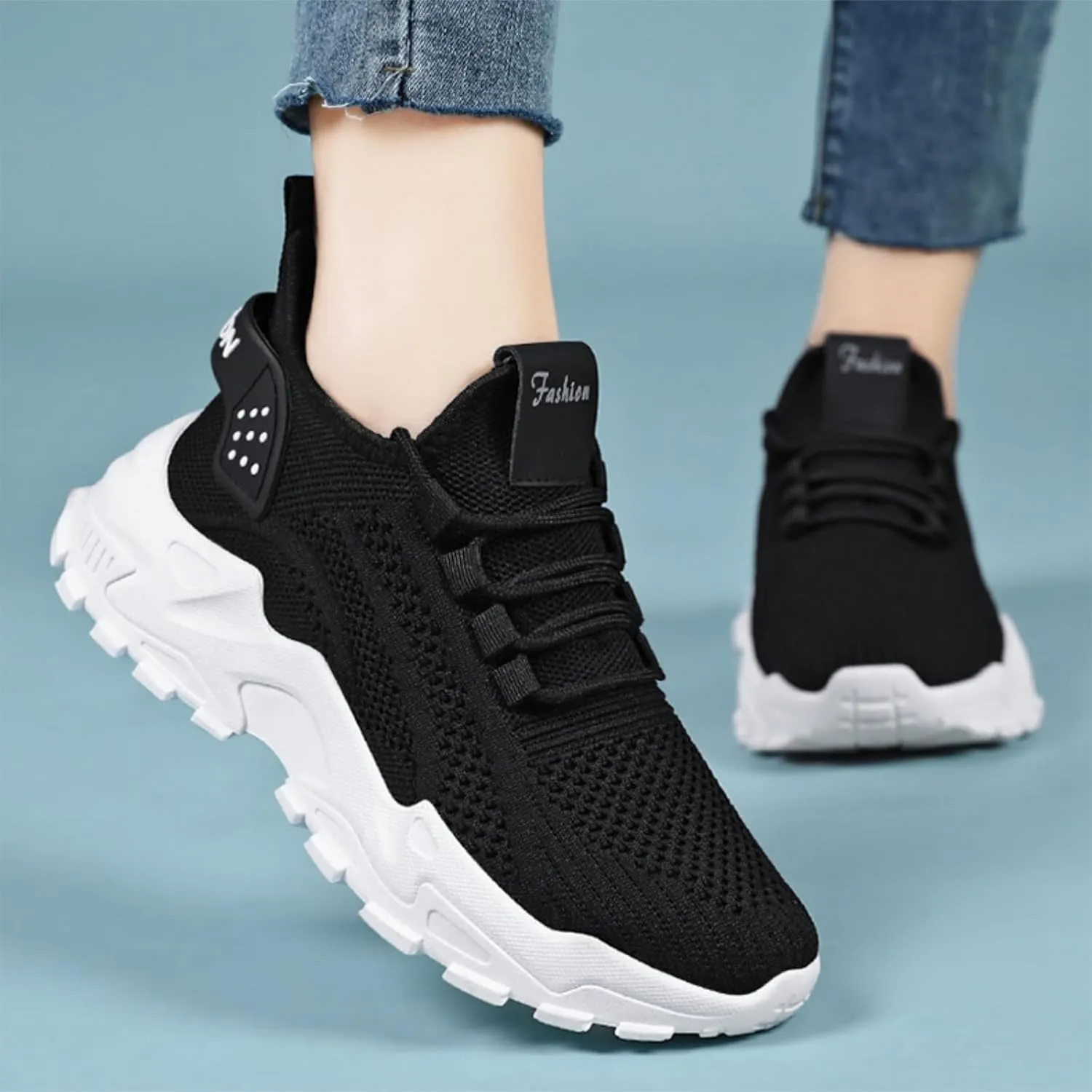 Women's Men's Athletic Sneakers Fashion Mesh Breathable Shoes,Thick Bottom Non-Slip Sports Sneakers,Lightweight Adjustable Soft Sole Comfort Footwear Outdoor Walking Gym Work Shoes