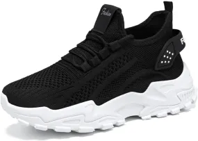 Women's Men's Athletic Sneakers Fashion Mesh Breathable Shoes,Thick Bottom Non-Slip Sports Sneakers,Lightweight Adjustable Soft Sole Comfort Footwear Outdoor Walking Gym Work Shoes