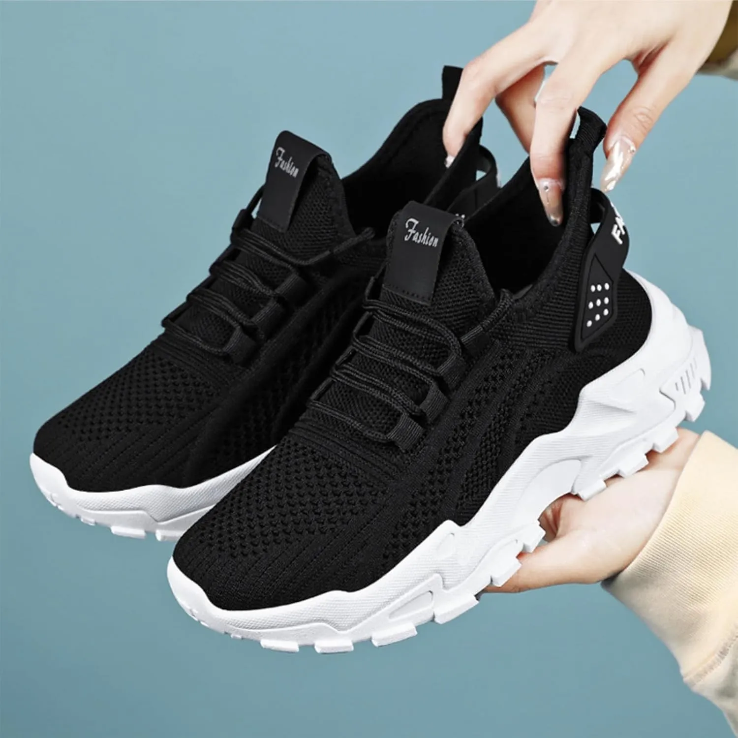 Women's Men's Athletic Sneakers Fashion Mesh Breathable Shoes,Thick Bottom Non-Slip Sports Sneakers,Lightweight Adjustable Soft Sole Comfort Footwear Outdoor Walking Gym Work Shoes